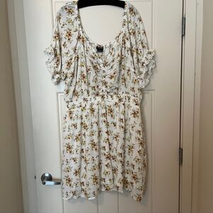 CITY CHIC OFF SHOULDER CRINKLE MINI FLOWER BOHO DRESS SZ 22 XL